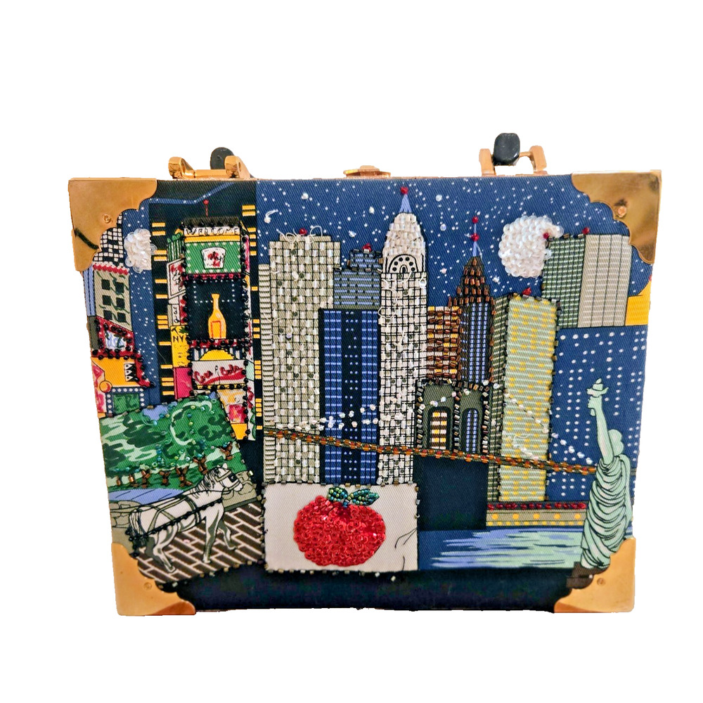 New Braciano Cigar Box Purse NYC Big Appled Beaded Purse Handbag